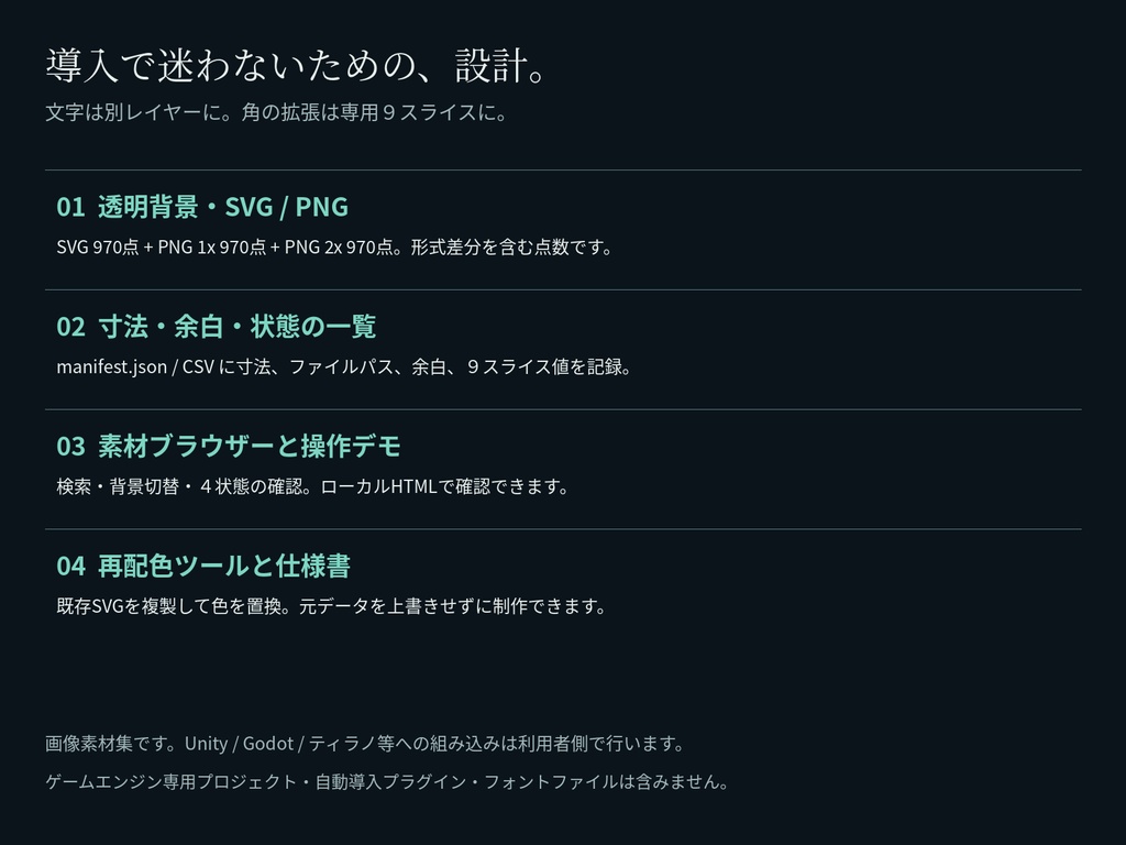 幽録|現代ミステリー・探索ゲーム UI素材集|怪異調査ノート/探偵の証拠保管庫|SVG・透過PNG