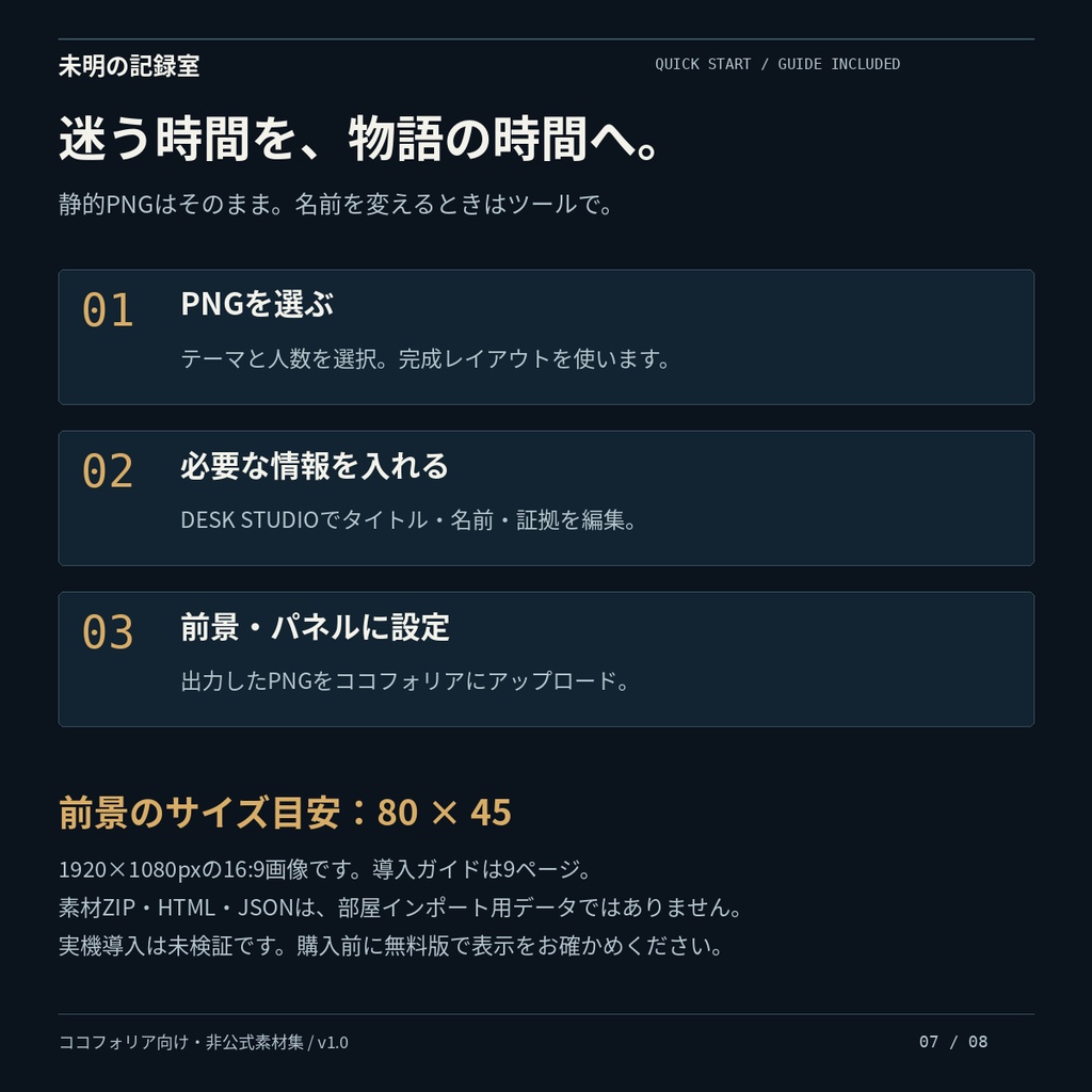 【ココフォリア素材】未明の記録室|捜査・ホラー3テーマ|証拠・人物・部屋PNG編集ツール付