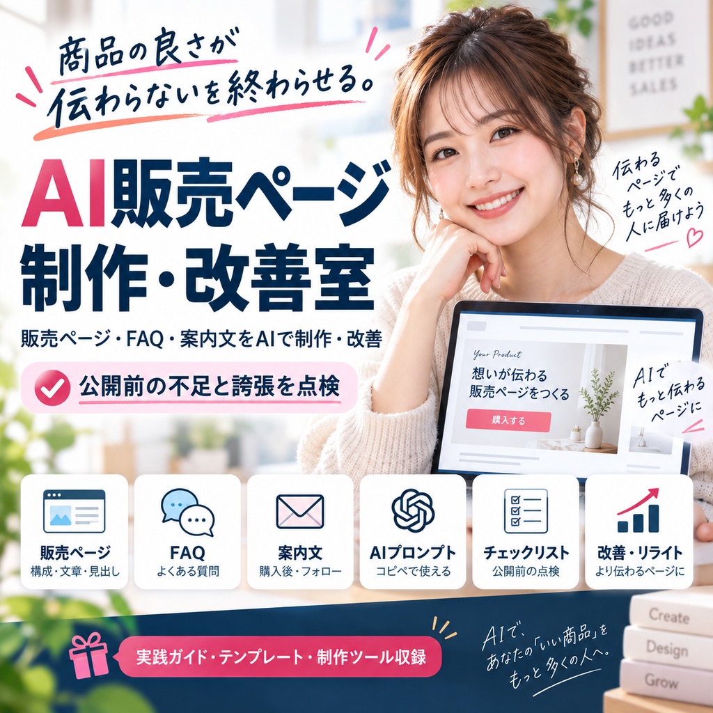 商品の良さが伝わらないを終わらせる。AI販売ページ制作・改善室｜販売ページ・FAQ・案内文