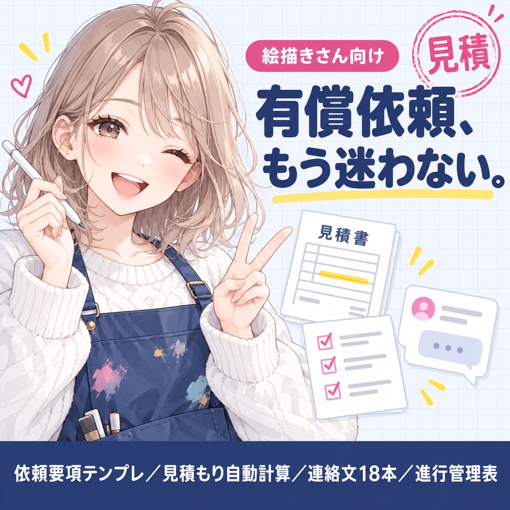 有償依頼 受付・管理キット｜依頼要項テンプレート・見積もり自動計算ツール・連絡文18本・進行管理表【絵描き向け】