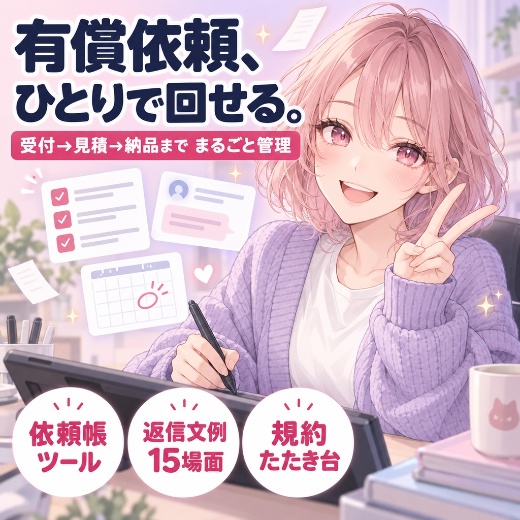 イラスト有償依頼 運営キット｜依頼帳ツール＋返信文例15場面＋依頼規約たたき台