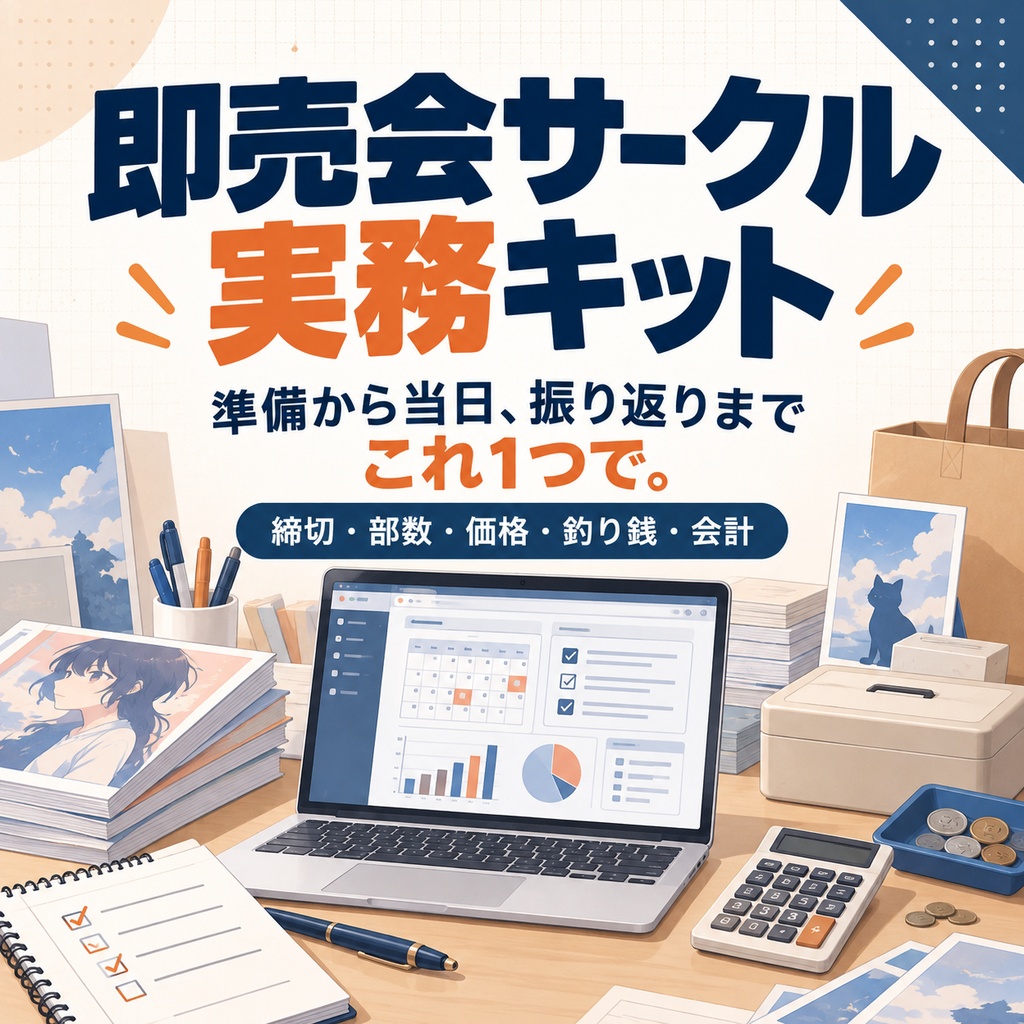 即売会サークル実務キット|部数・価格・釣り銭プランナー&当日レジ(オフラインHTML)+印刷用シート