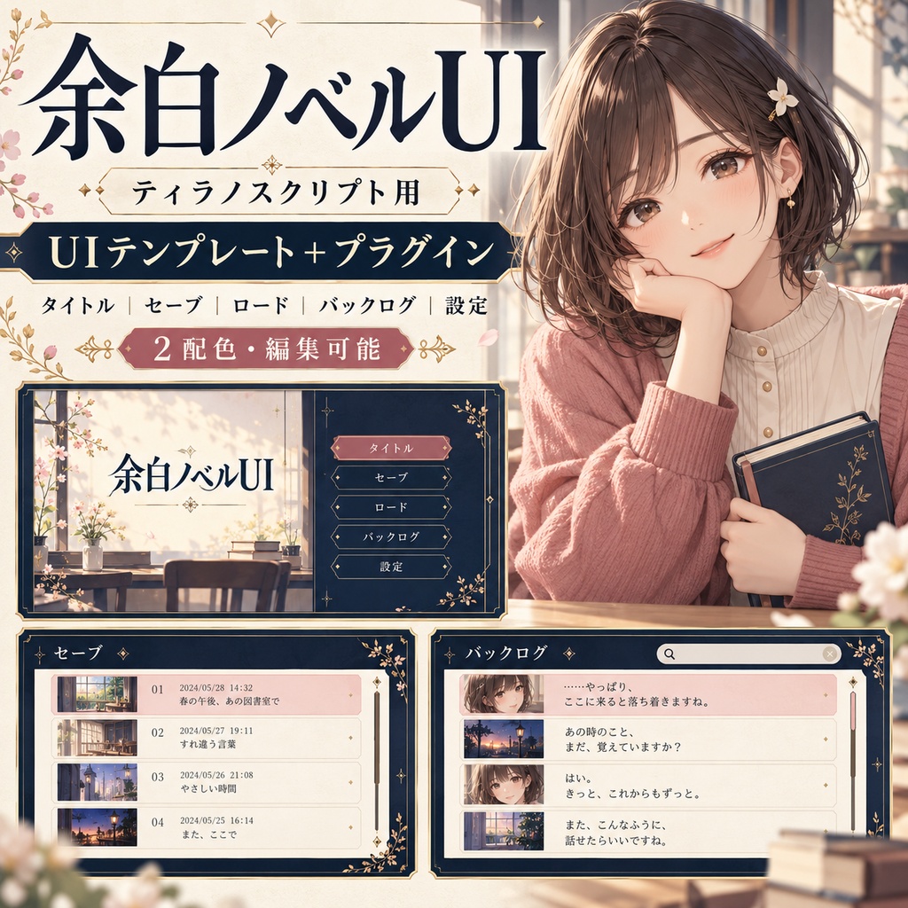 余白ノベルUI｜保存メモ・履歴検索付き UIテンプレート＆ティラノ連携プラグイン