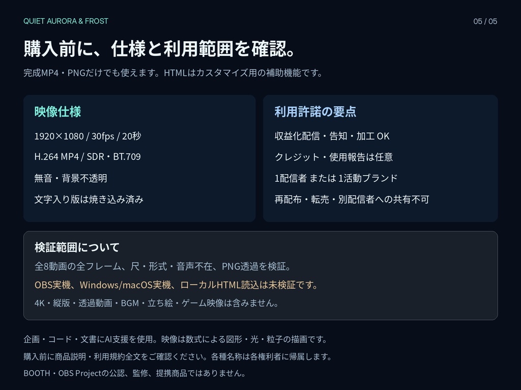 余白のオーロラと雪結晶|待機・離席・終了の動く配信背景セット