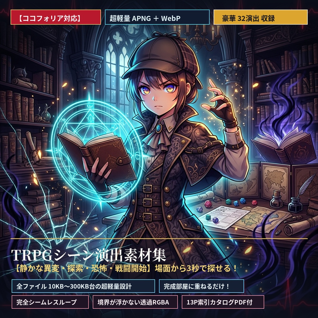 【場面から3秒で探せる】TRPG向け超軽量APNG・WebPシーン演出素材集『SCENE FX ARCHIVE』全32種×2形式＋静止見本・索引PDF付【ココフォリア対応】