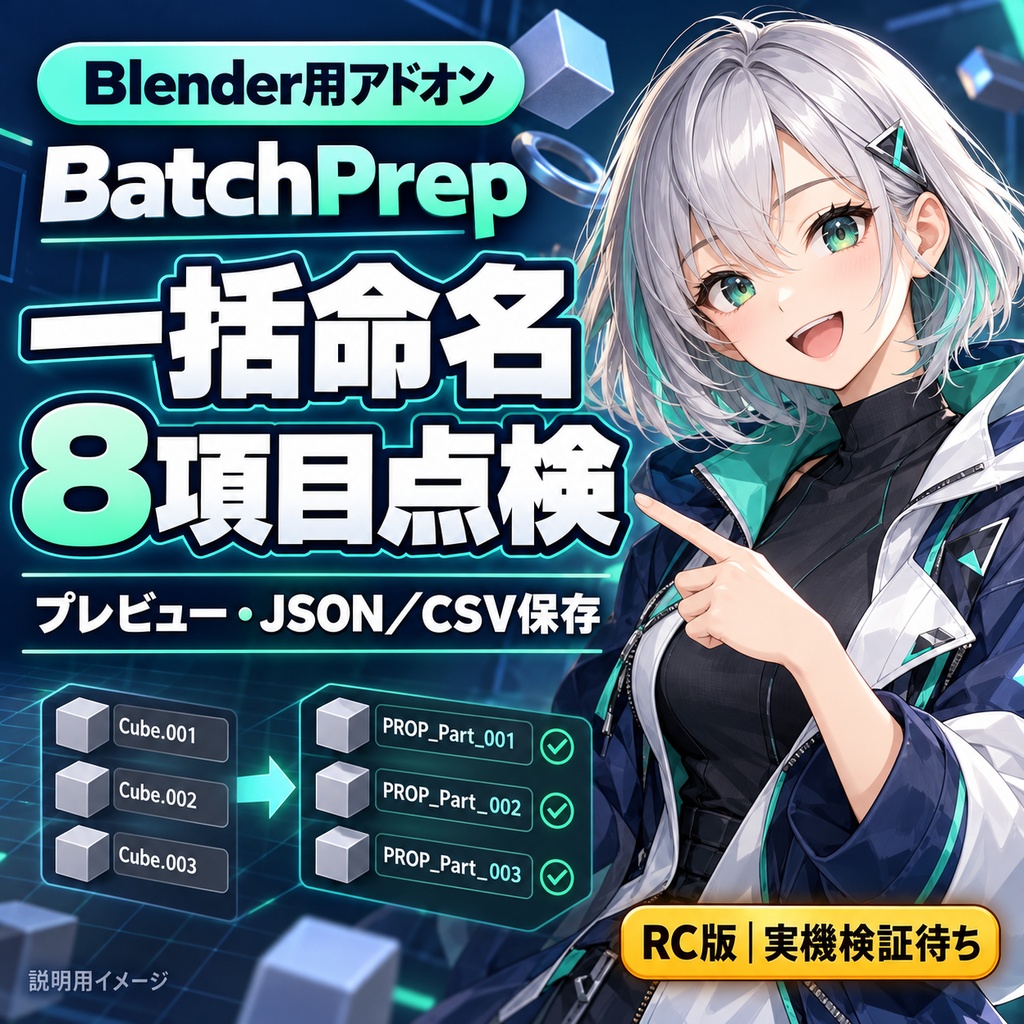 【Blender 4.5.x対象・RC版】BatchPrep｜一括命名・8項目点検