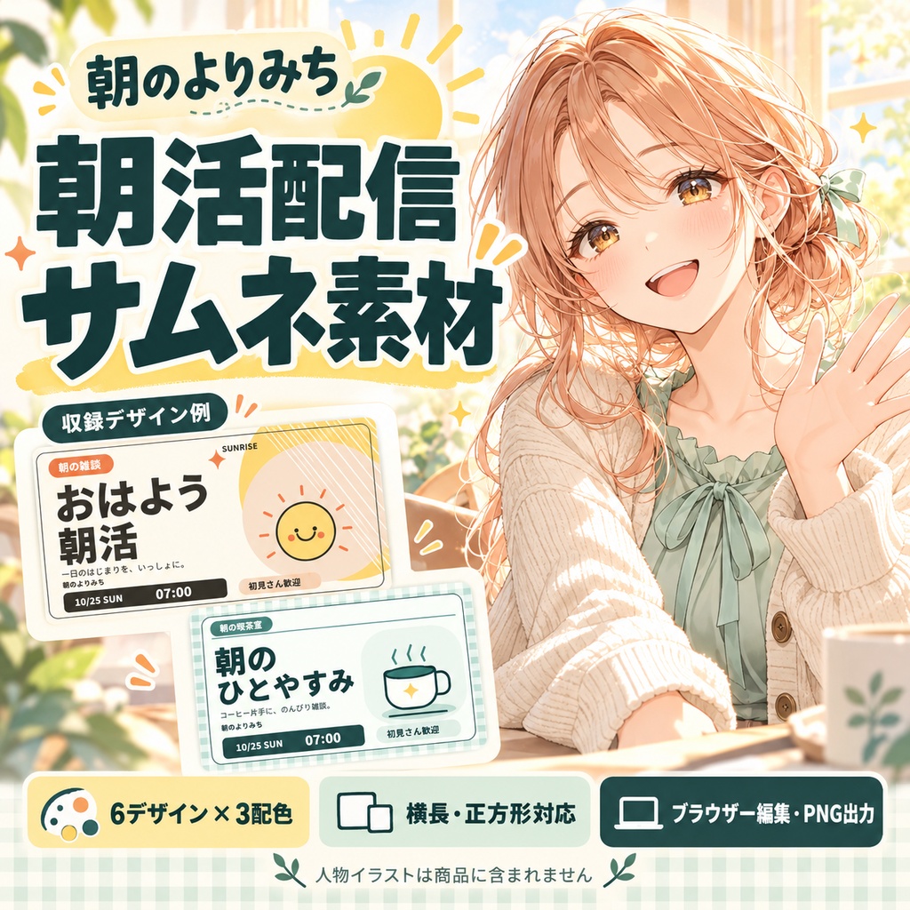 【朝活配信】朝のよりみち｜サムネイル・告知テンプレート｜ブラウザー編集・PNG出力