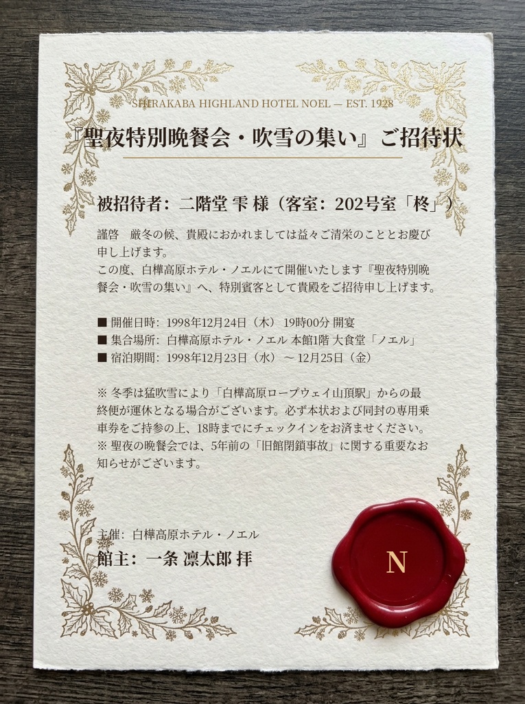【シナリオ同梱OK】冬の事件用・編集できる手がかり資料8種+ブラウザ一括同期スタジオ|招待状・宿泊者名簿・部屋札・メニュー・乗車券・停電掲示・日記・手紙【TRPG・マダミス素材/PNG・PDF・SVG】