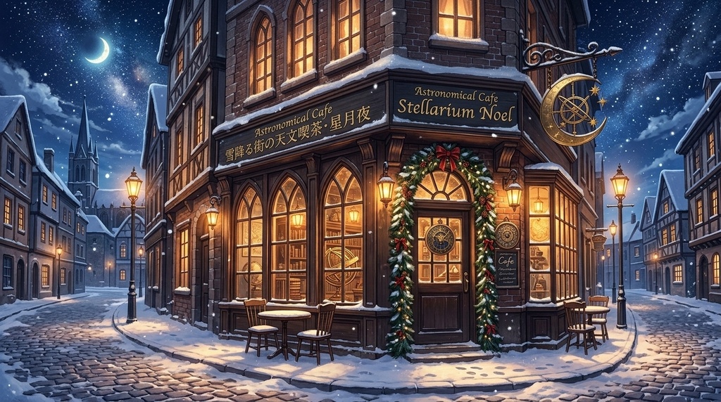 【全5場面+歌枠ステージ2種+動く雪・湯気・切替演出】冬・クリスマス配信番組完成セット『雪降る街の天文喫茶・星月夜』【OBS導入ガイド付 / VTuber・配信者向け】