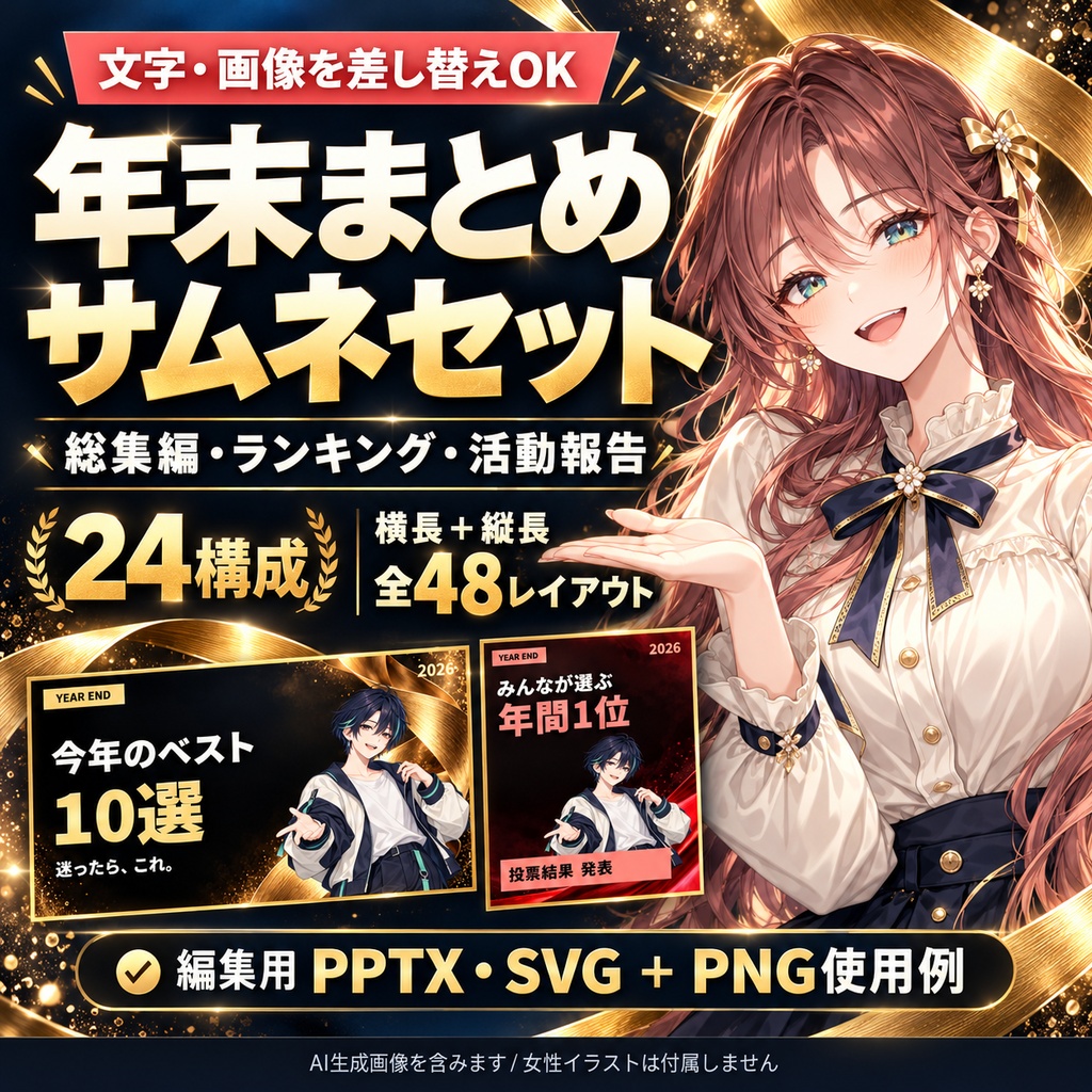 年末総集編・ランキング用 編集可能サムネセット|24構成・横長&縦長48レイアウト