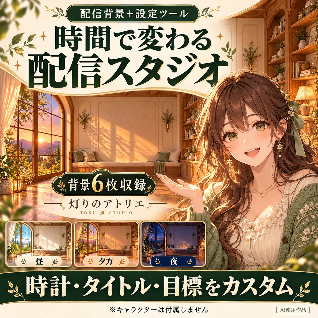 灯りのアトリエ｜TOKI STUDIO【昼・夕方・夜／冬差分／時計・タイトル・目標設定】