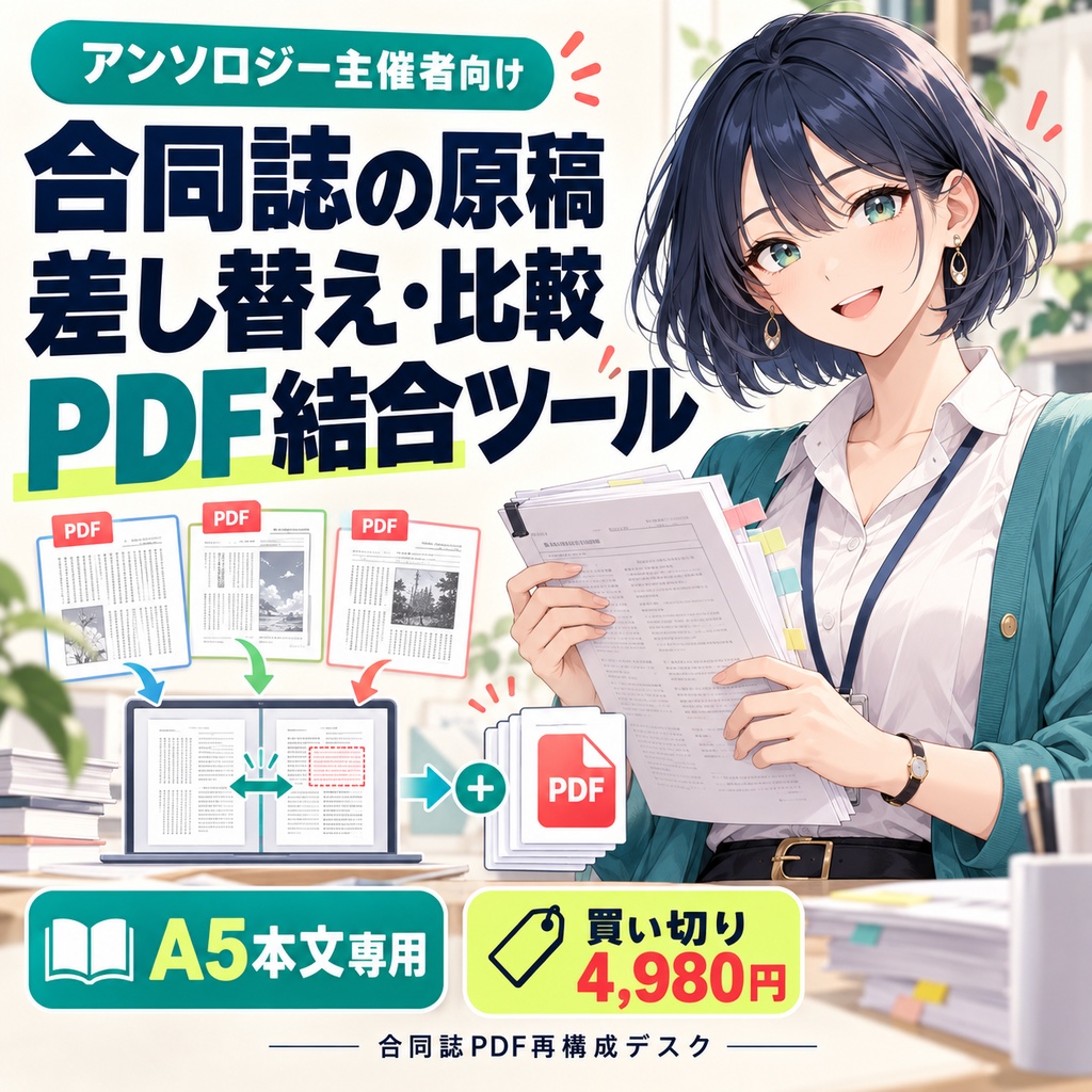 合同誌PDF再構成デスク|原稿差し替え・旧版比較・結合PDF出力【A5本文専用】