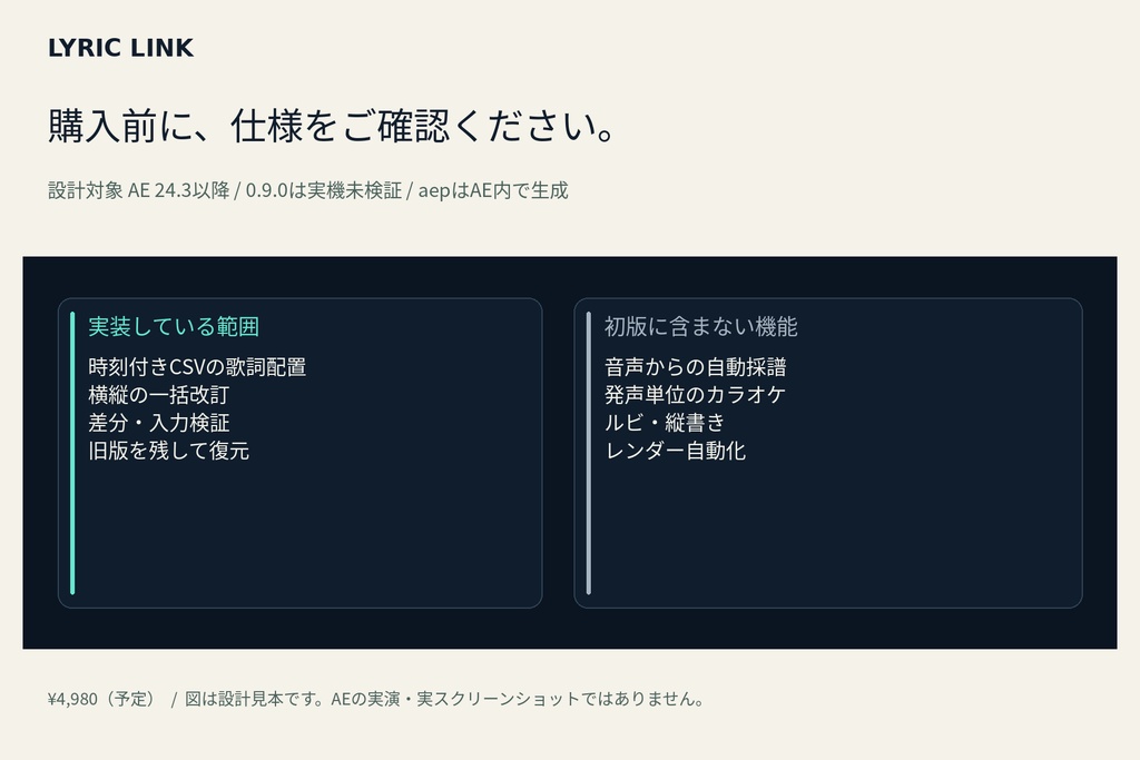 【AE用・実機未検証 v0.9.0】LYRIC LINK|歌詞MVの横動画・縦動画を一緒に改訂する制作キット