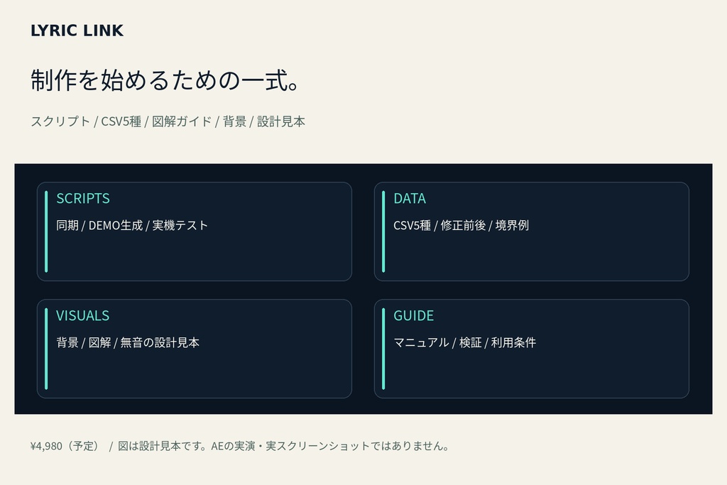 【AE用・実機未検証 v0.9.0】LYRIC LINK|歌詞MVの横動画・縦動画を一緒に改訂する制作キット