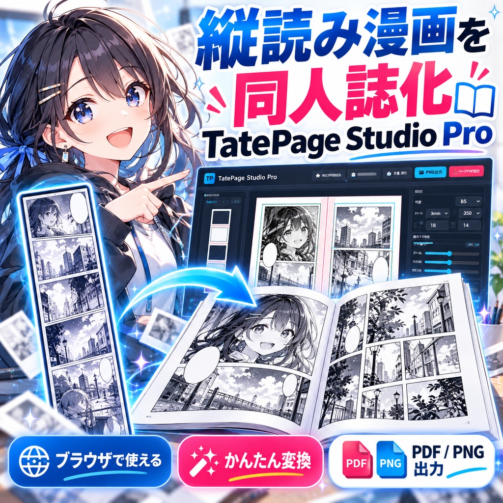 縦読み漫画を同人誌に変換｜TatePage Studio Pro v1.1【PDF・PNG出力対応】