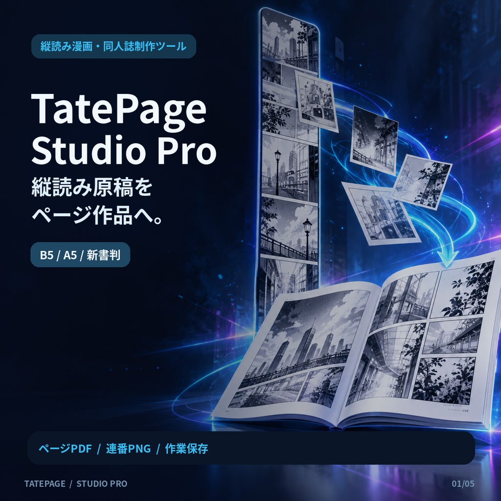 縦読み漫画を同人誌に変換|TatePage Studio Pro v1.1【PDF・PNG出力対応】