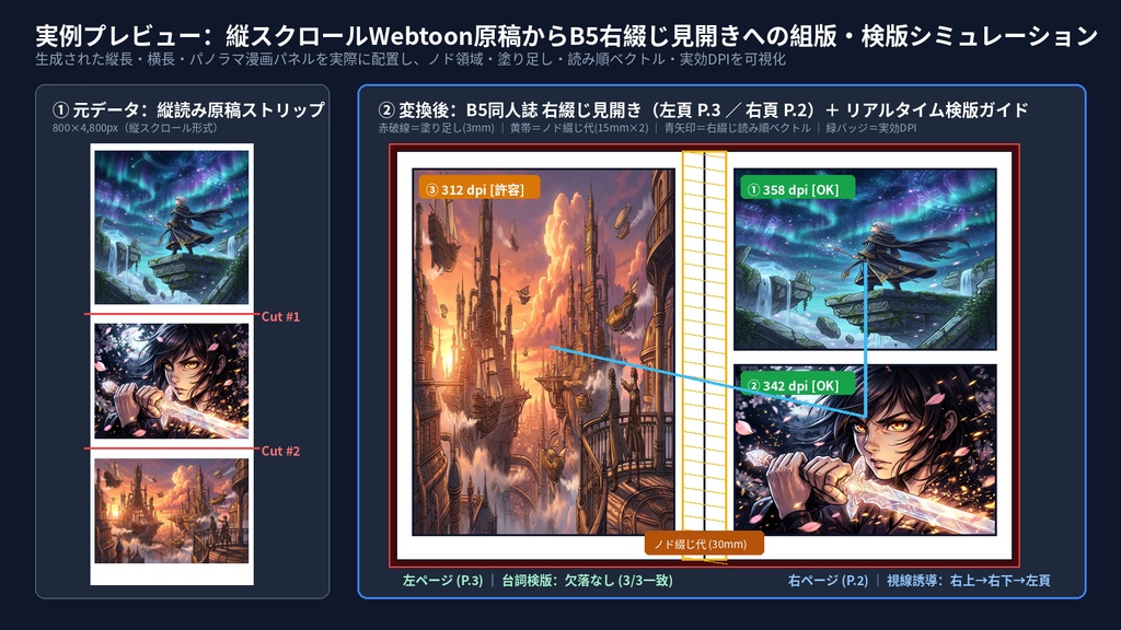 【縦読み漫画・同人誌制作】TateYomi-to-Book Studio Pro|右綴じ見開き・ページ組版シミュレーター