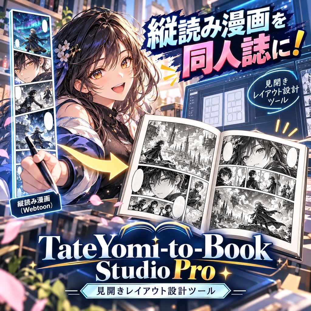 【縦読み漫画・同人誌制作】TateYomi-to-Book Studio Pro｜右綴じ見開き・ページ組版シミュレーター