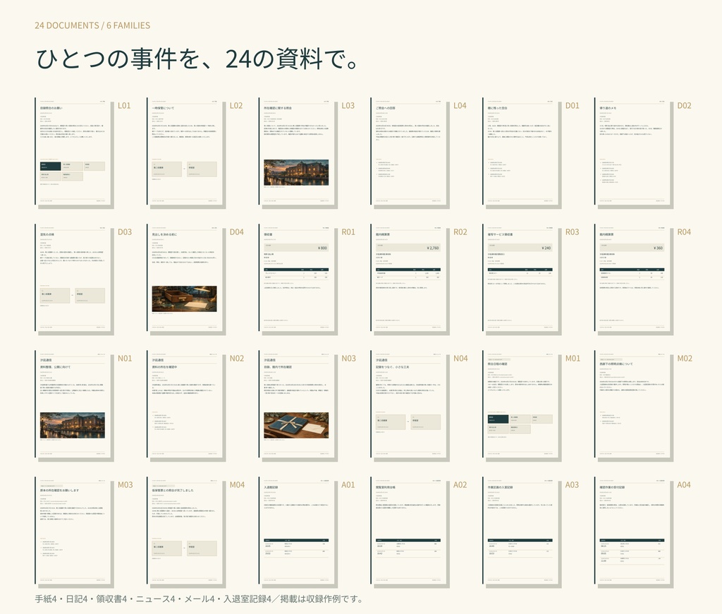 綴じ糸|事件設定と6種類の資料がつながる制作キット【24資料・編集HTML付き】