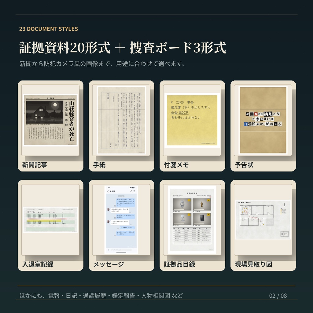 事件資料メーカー v1.0|証拠資料20種+捜査ボード3種を作成【TRPG・マダミス・謎解き/商用利用OK】