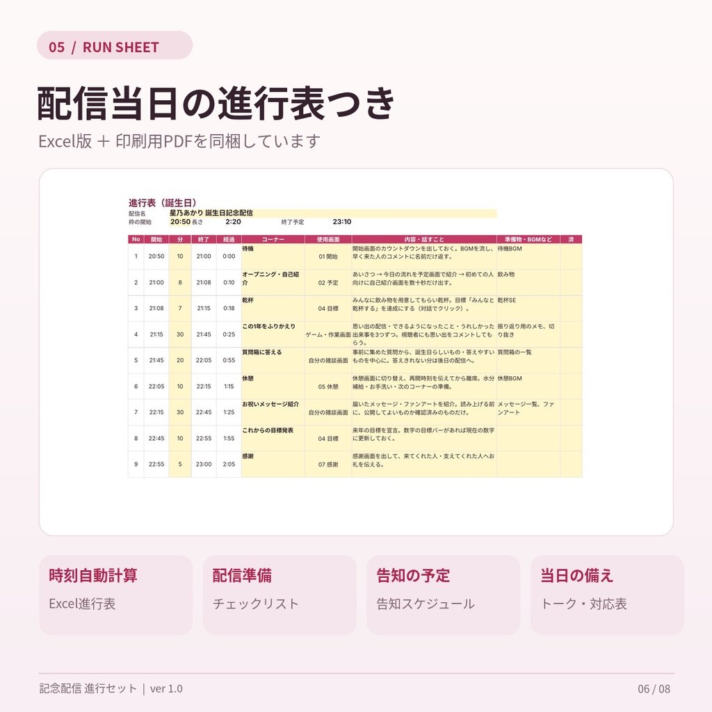 【OBS対応】誕生日・周年記念配信セット|画面7種・告知画像メーカー・進行表・背景16枚