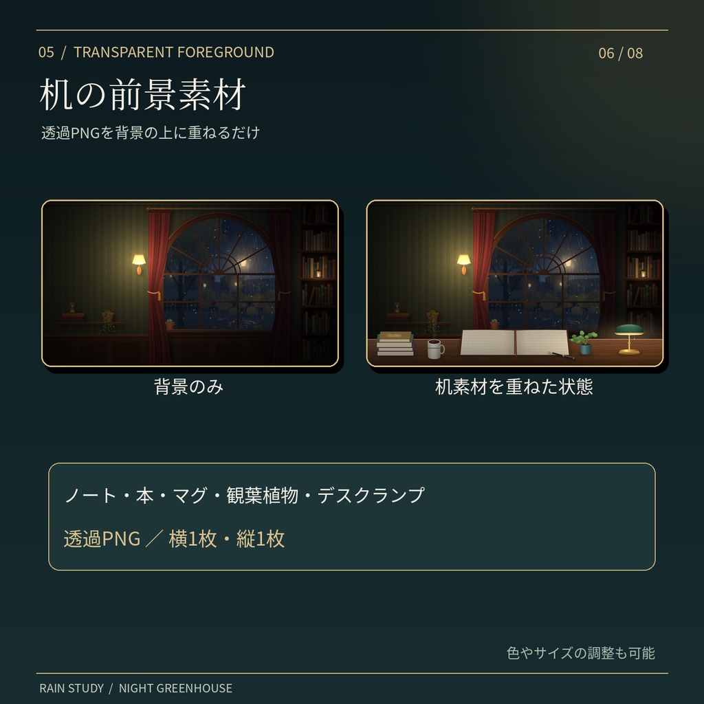 【OBS対応・横縦セット】雨の書斎・夜の温室|作業配信素材【ループ動画・ポモドーロタイマー付き】