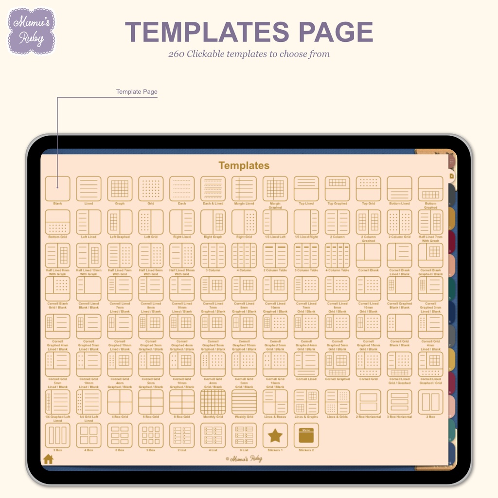 デジタルノート『Simple 5 color』横向き PDF GoodNotes Notability Noteshelf