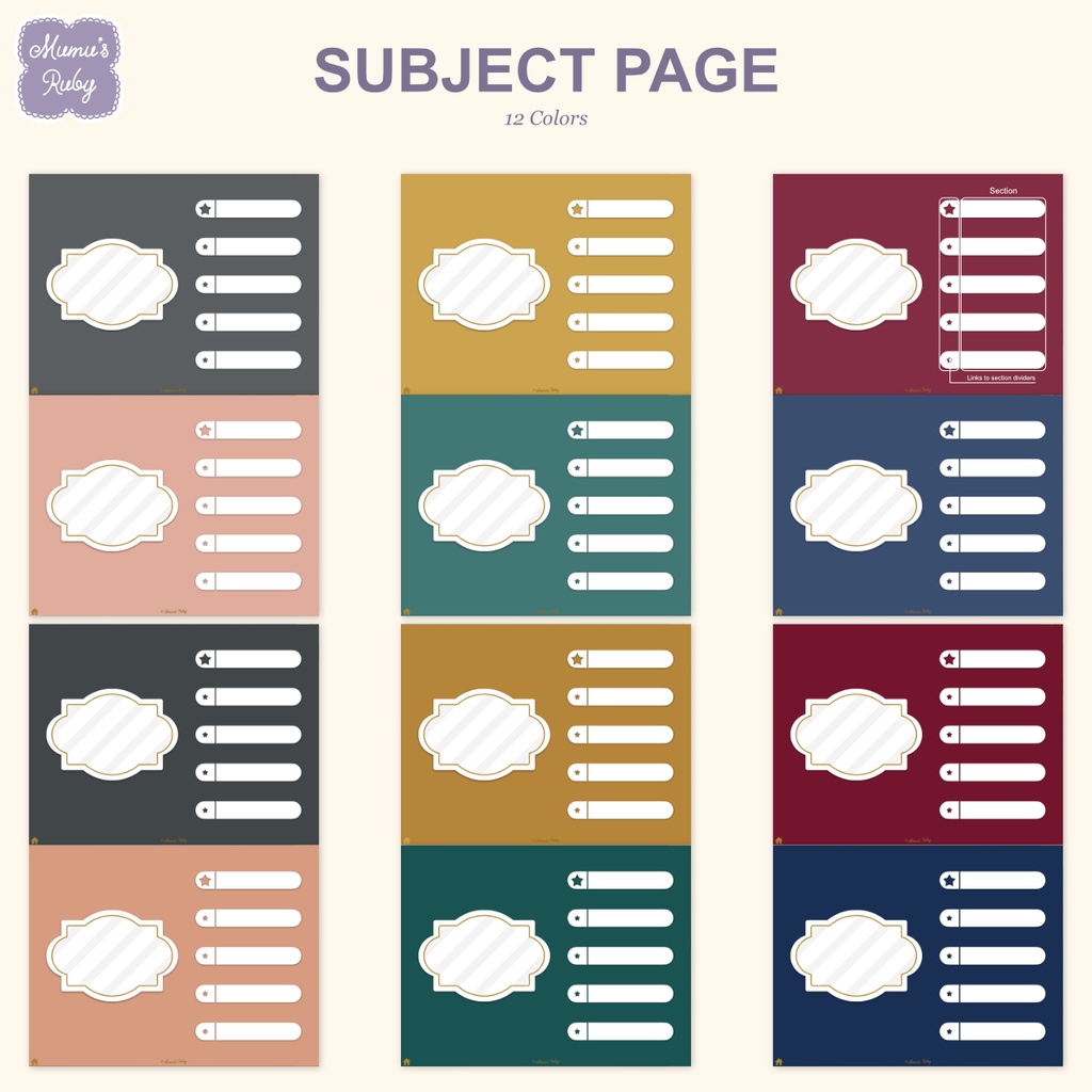 デジタルノート『Simple 5 color』横向き PDF GoodNotes Notability Noteshelf