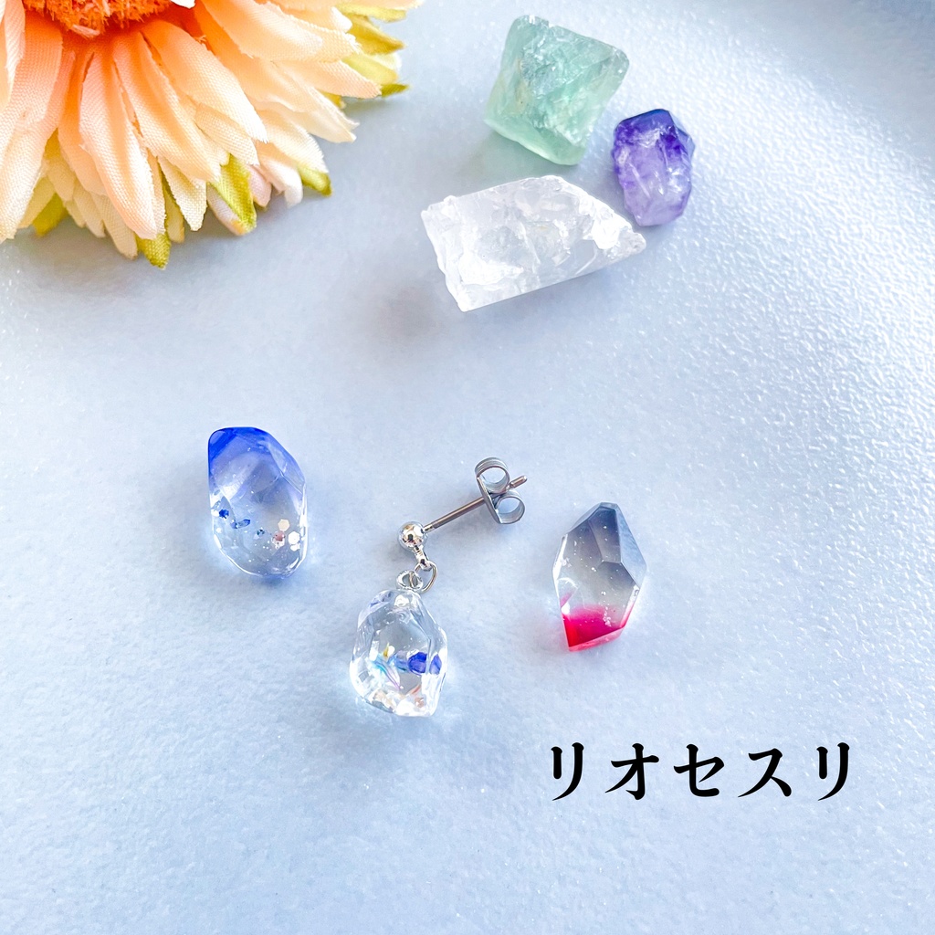 鉱石×お花の耳飾り