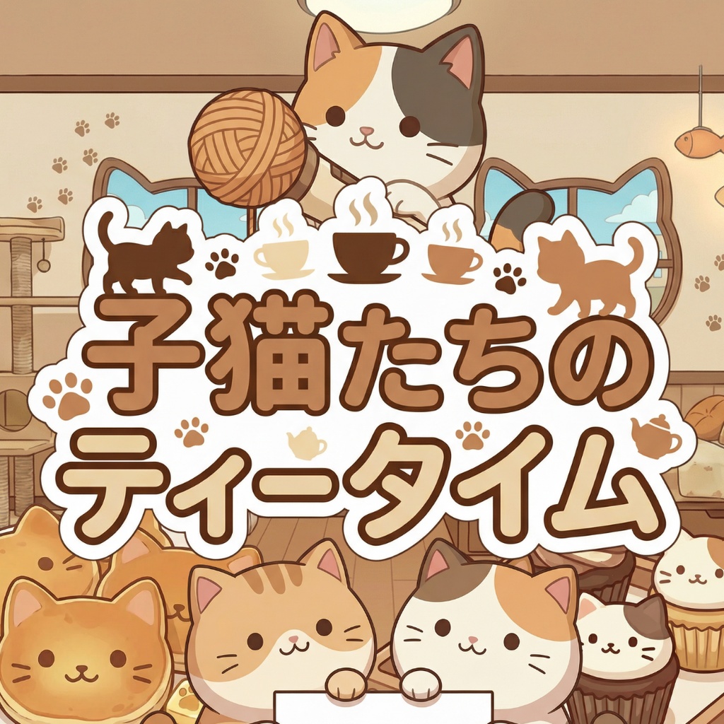 【配信用小物+背景】子猫たちのティータイム