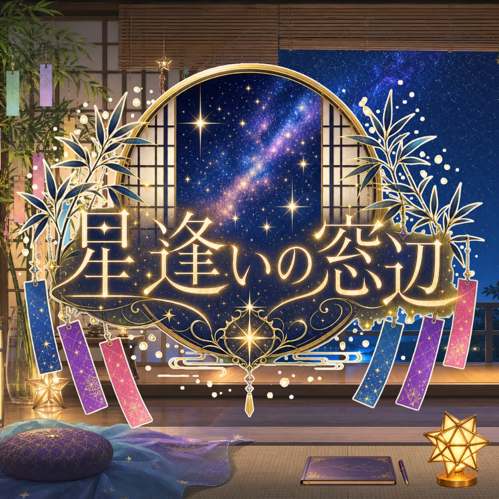 【配信用背景+小物】星逢いの窓辺 〜七夕の夜の背景・小物セット〜