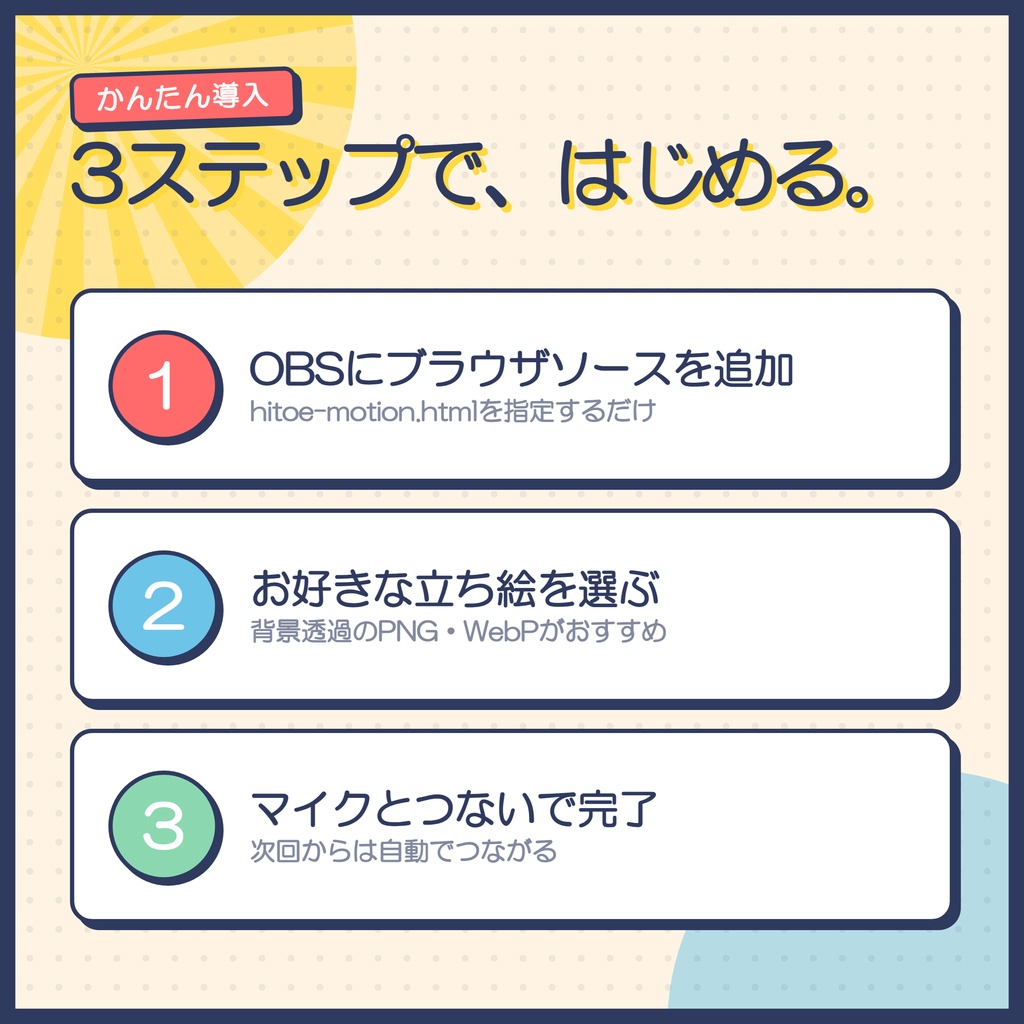 【OBS用】ひとえモーション - 立ち絵1枚が、声で動き出す