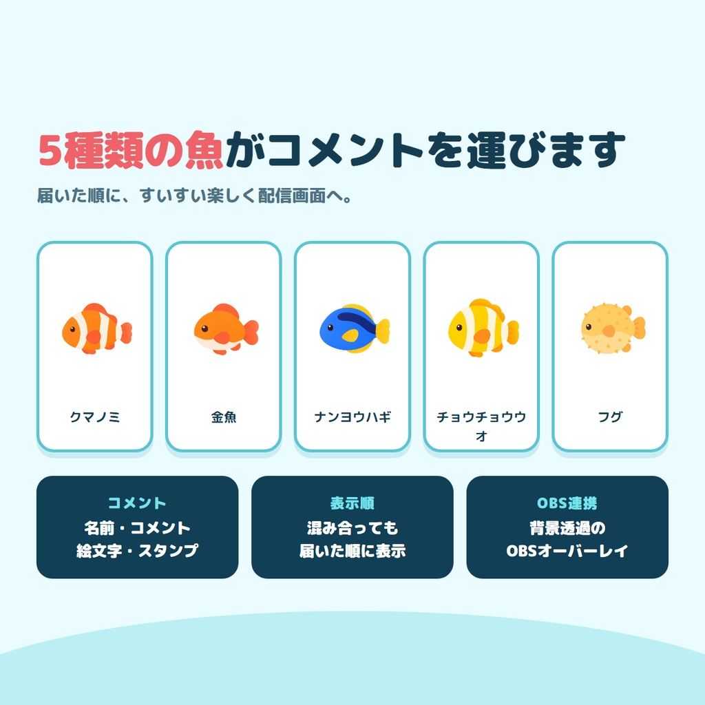 【わんコメ連動】コメントアクアリウム - コメントが魚になって泳ぐOBS用オーバーレイ