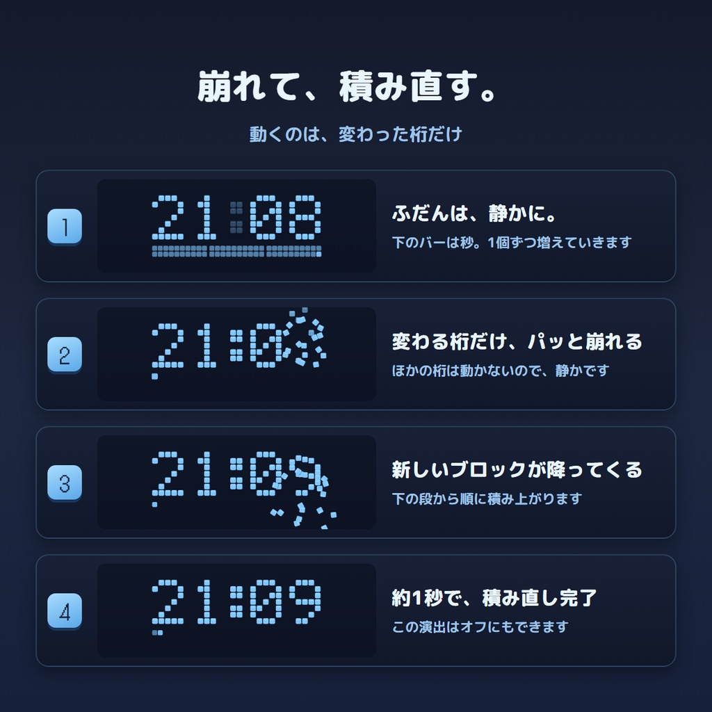 【OBS用】ブロック時計 - ブロックが時間を組み上げるOBS時計