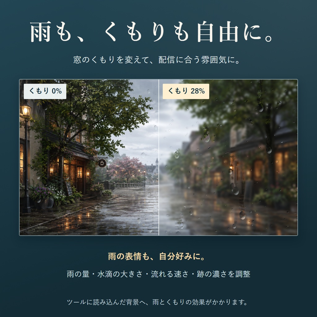 雨の窓 - 雨粒とすりガラスを重ねるOBS用ツール