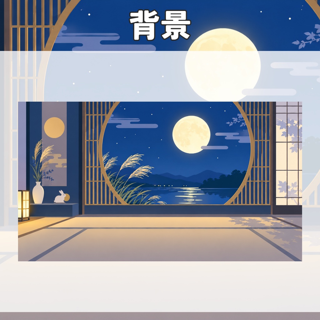 お月見日和|フラットデザインの配信背景・小物セット