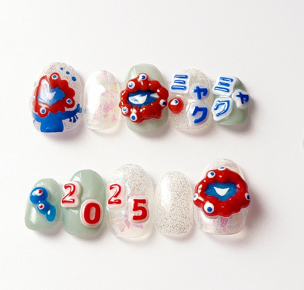 【現品】ミャクミャク 手描き 痛ネイルチップ