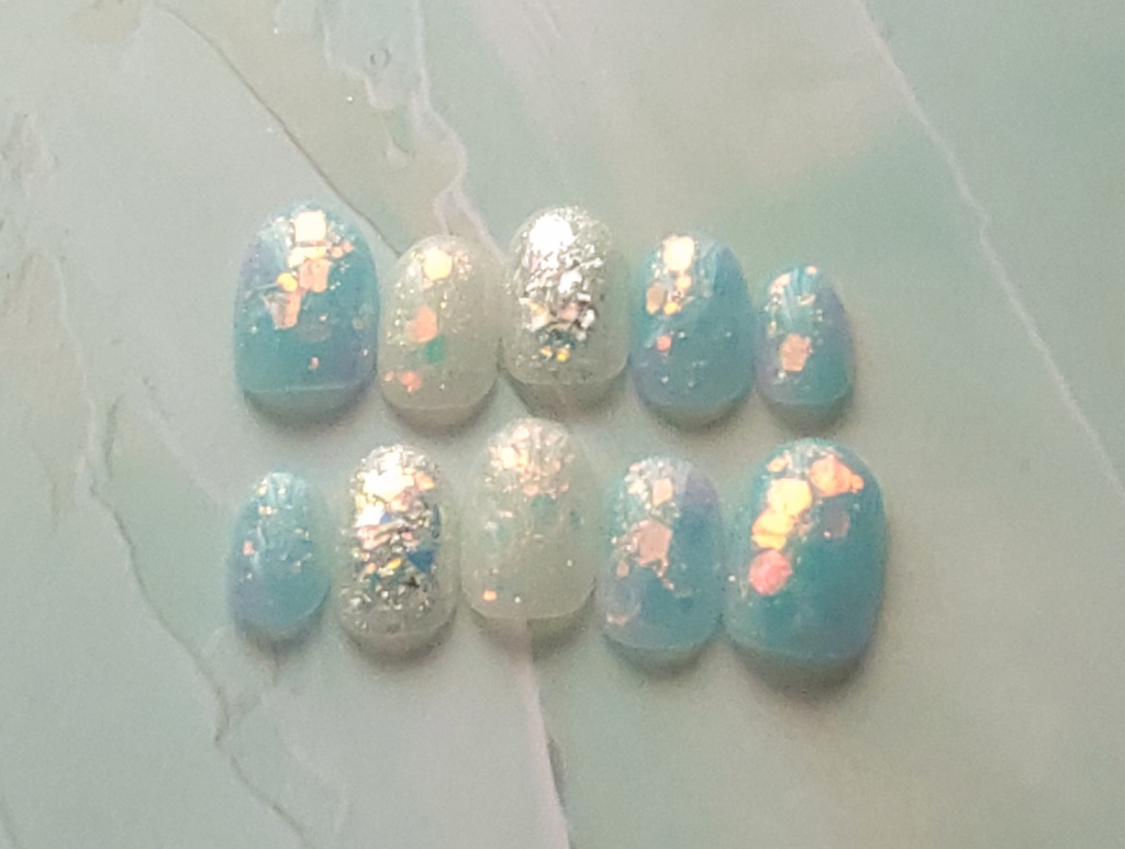 ホログラム埋め込み 夏ネイル ブルー【サイズオーダー】