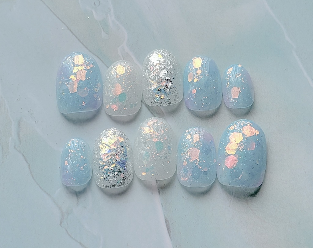 ホログラム埋め込み 夏ネイル ブルー【サイズオーダー】