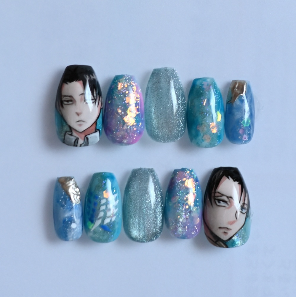 リヴァイ兵長痛ネイル ニュアンスブルー