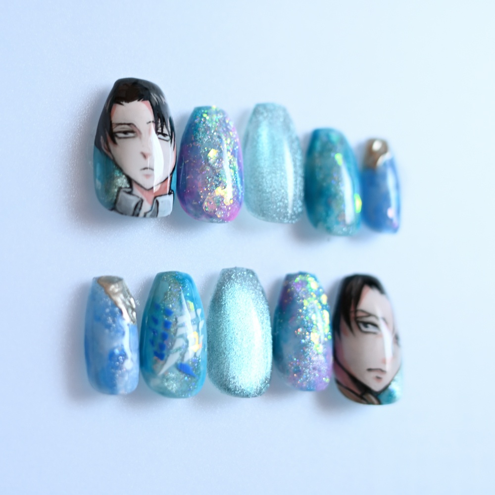 リヴァイ兵長痛ネイル ニュアンスブルー