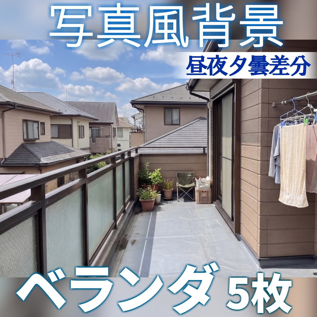 【1週間期間限定配布！】ベランダ背景イラスト【TRPG背景素材/CoC/ゲーム素材/背景写真/背景イラスト】【昼夜夕曇差分】