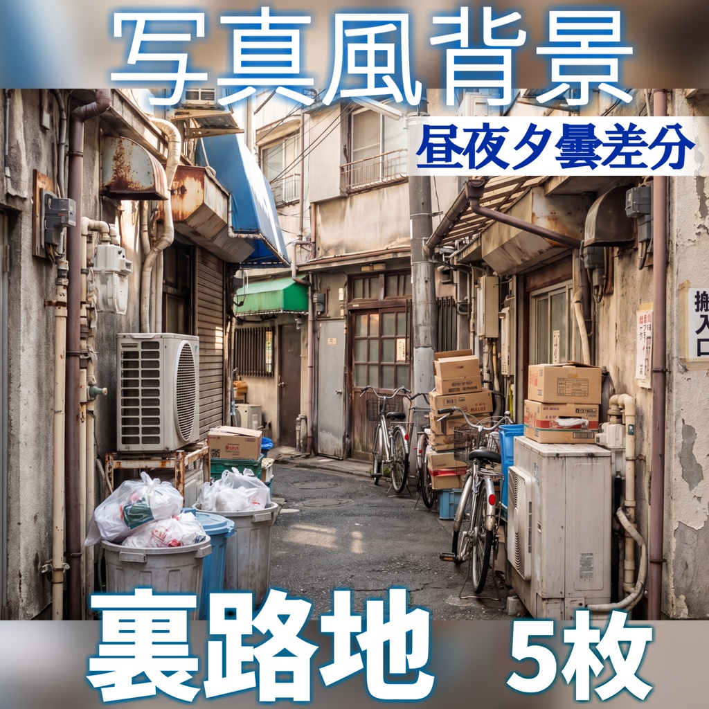 【ショップ開設記念無料！】路地裏背景イラスト【TRPG背景素材/CoC/ゲーム素材/背景写真/背景イラスト】【昼夜夕曇差分】