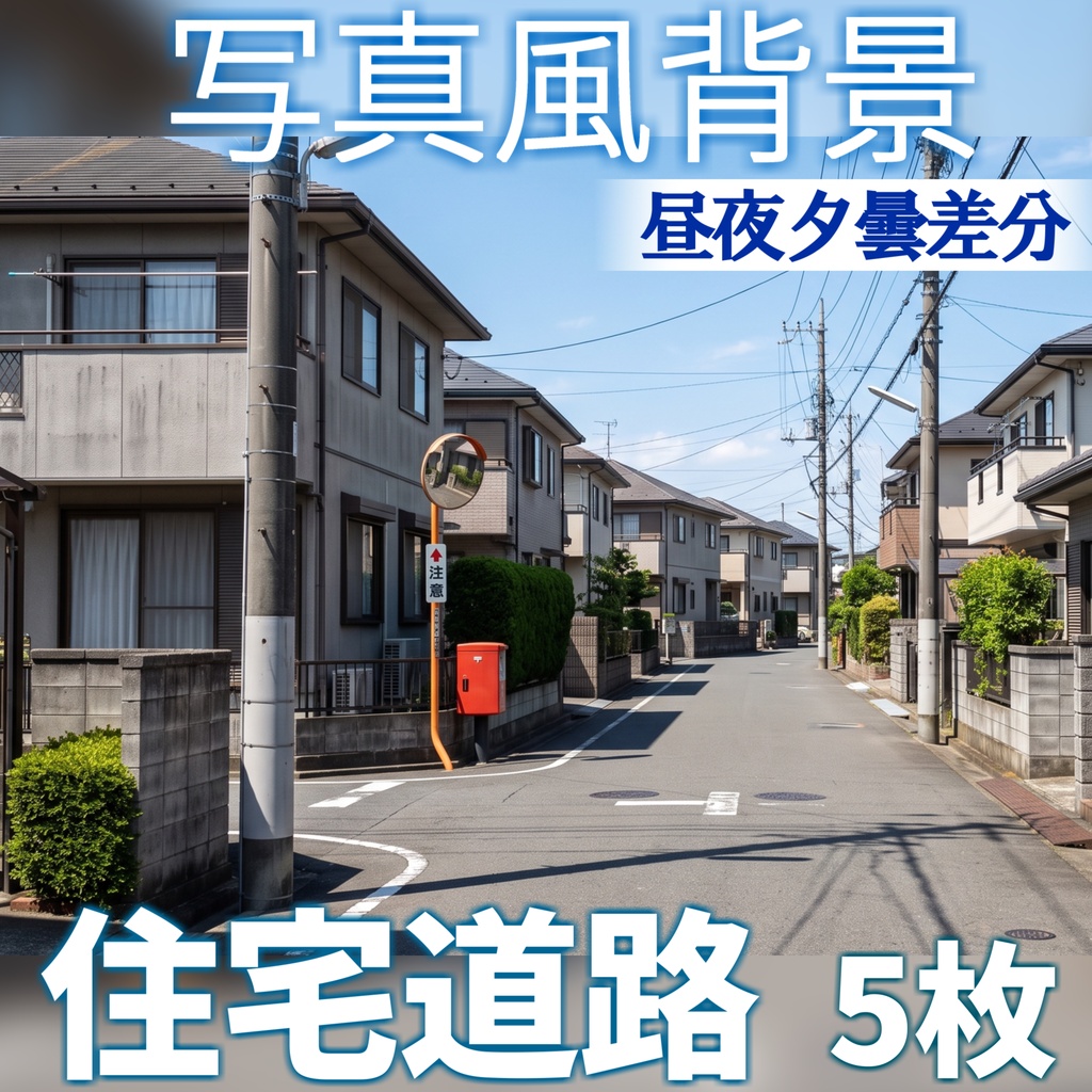 【ショップ開設記念無料!】住宅地道路背景イラスト【TRPG背景素材/CoC/ゲーム素材/背景写真/背景イラスト】【昼夜夕曇差分】