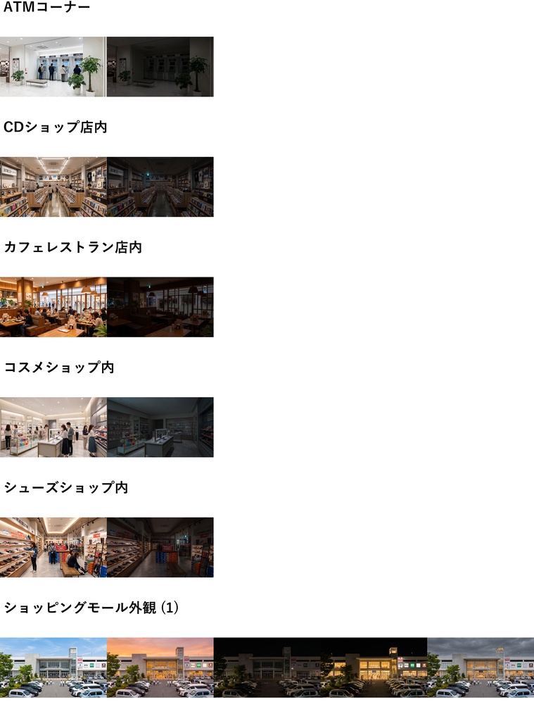 【ショップ開設30%割引!】ショッピングモール背景写真風素材65枚【昼夜夕曇差分】【TRPG背景素材/CoC/ゲーム素材/背景写真/背景イラスト】