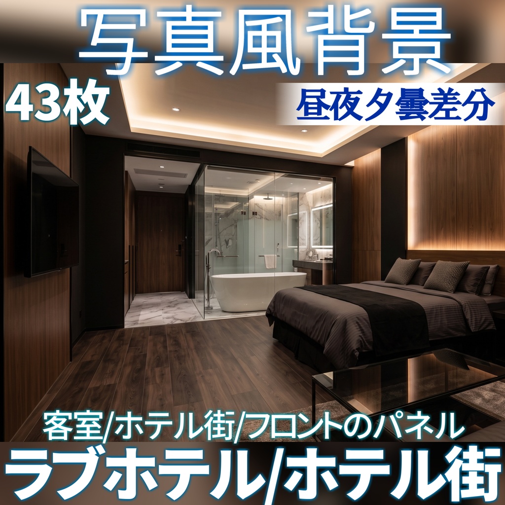 【ショップ開設30%割引！】ラブホテル背景写真風素材43枚【昼夜夕曇差分】【TRPG背景素材/CoC/ゲーム素材/背景写真/背景イラスト】