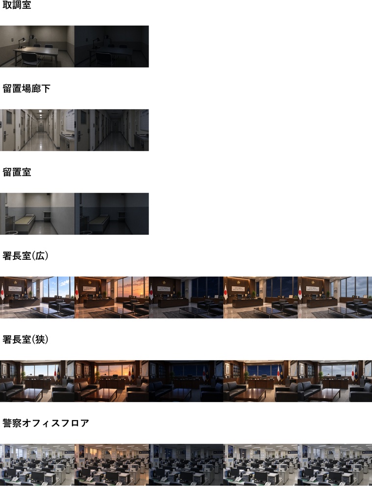 【ショップ開設30%割引!】警察署・交番背景写真風素材61枚【昼夜夕曇差分】【TRPG背景素材/CoC/ゲーム素材/背景写真/背景イラスト】