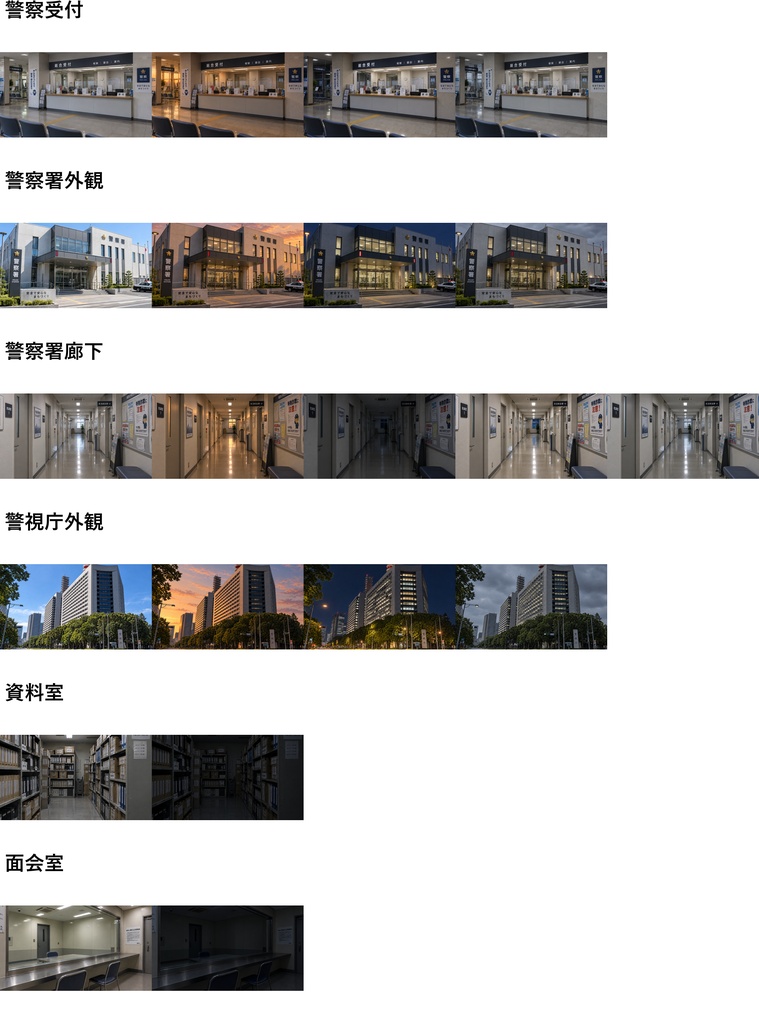 【ショップ開設30%割引!】警察署・交番背景写真風素材61枚【昼夜夕曇差分】【TRPG背景素材/CoC/ゲーム素材/背景写真/背景イラスト】