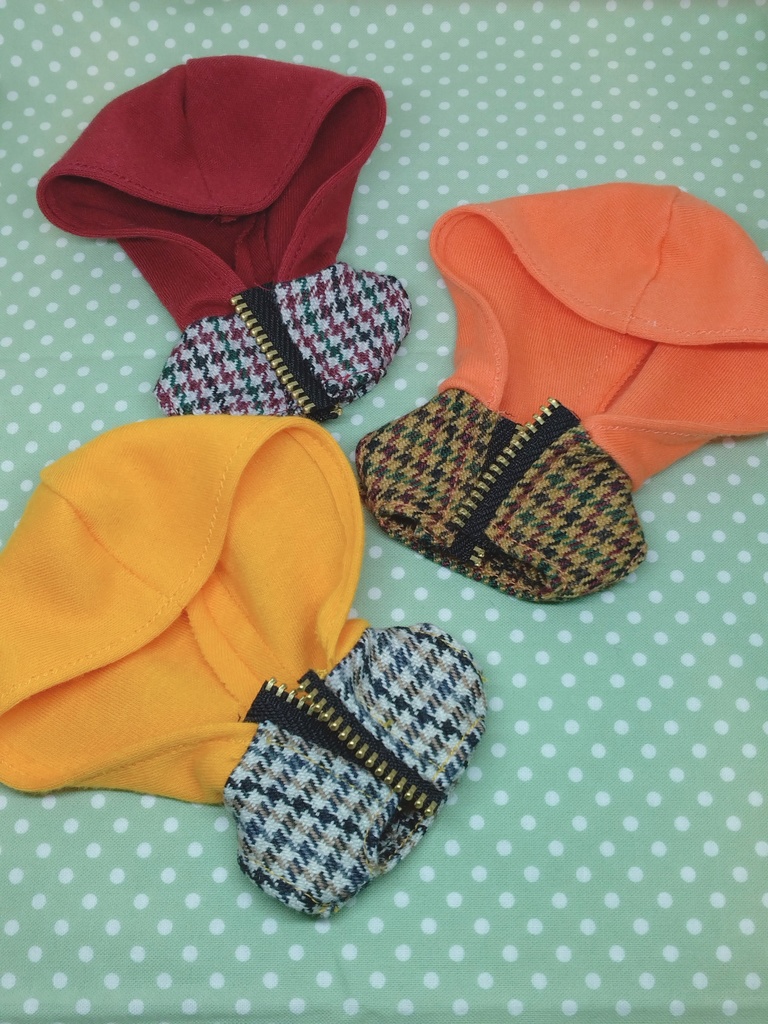 千鳥格子フード付きアウター