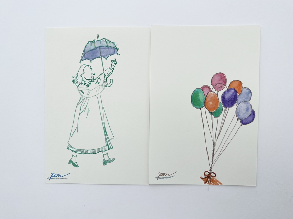 ｢傘を差した女の子｣｢風船｣ 原画 水彩
